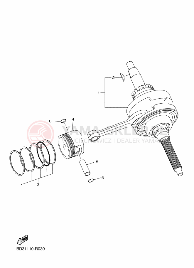 Schemat "Wał korbowy, tłok" do Yamaha YFM90R