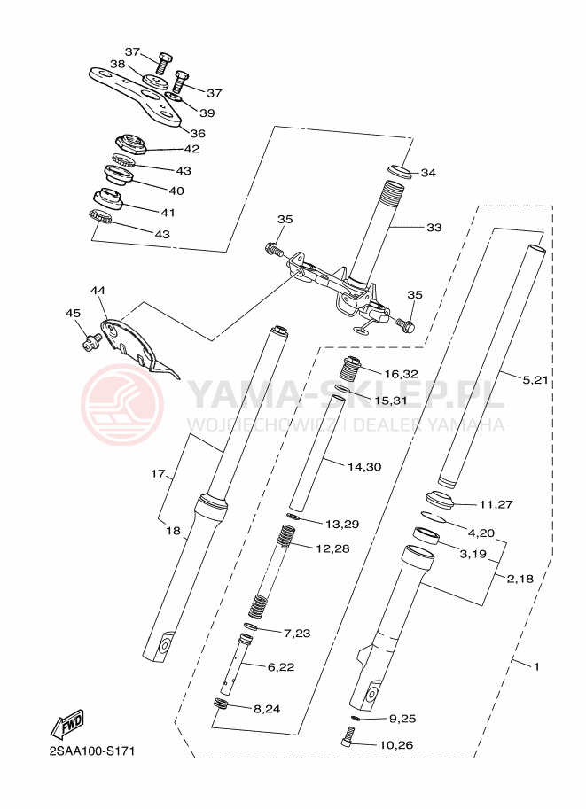 Schemat "Amortyzatory przód" do Yamaha PW50