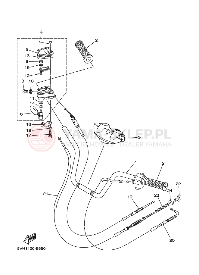 Schemat "Kierownica i osprzęt" do Yamaha KODIAK 2WD