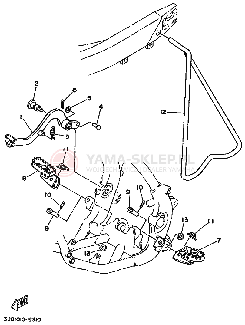 Schemat "Stopka postojowa i podnóżki" do Yamaha YZ125
