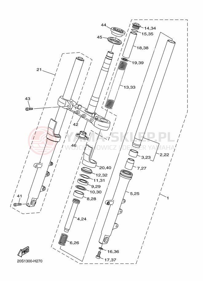 Schemat "Amortyzatory przód" do Yamaha XJ6N