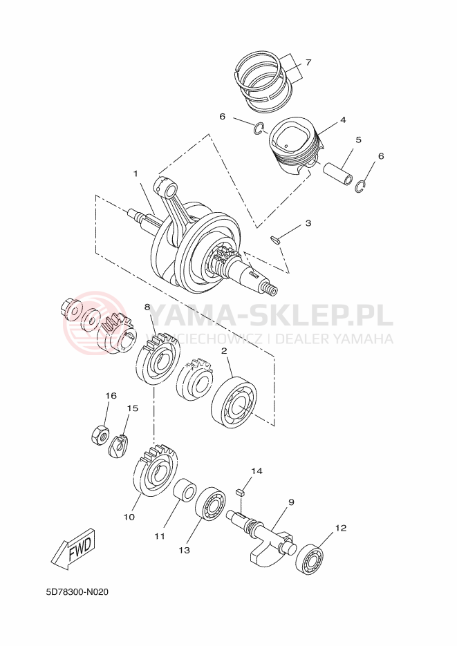 Schemat "Wał korbowy, tłok" do Yamaha MT-125