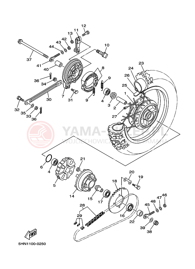 Schemat "Koło tył" do Yamaha TTR90