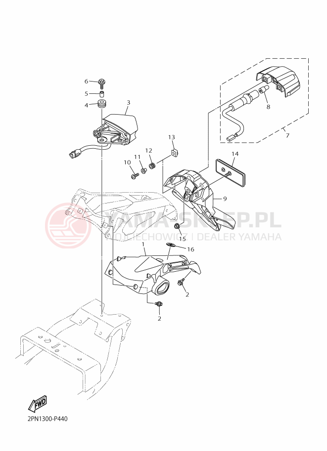 Schemat "Oświetlenie tył" do Yamaha XJR 1300
