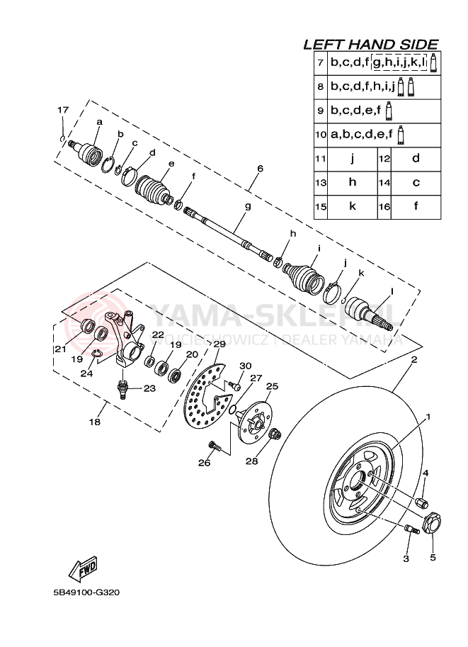 Schemat "Koło przód" do Yamaha RHINO 700 FI