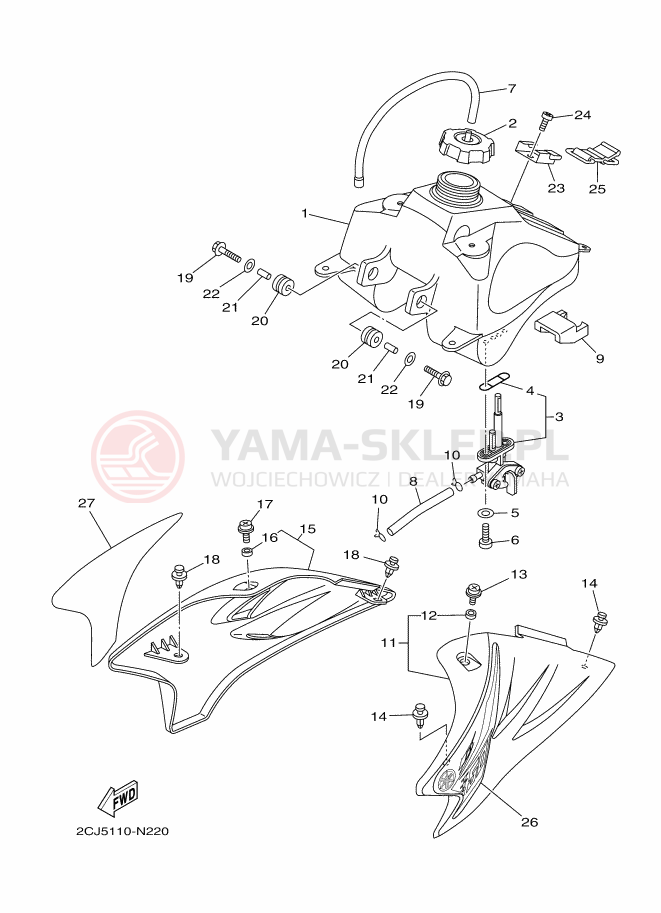 Schemat "zbiornik paliwa" do Yamaha TT-R50E