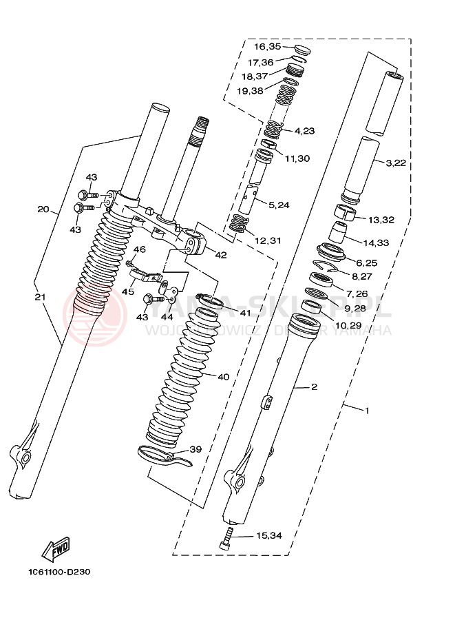 Schemat "Amortyzatory przód" do Yamaha TT-R230 TTR230V