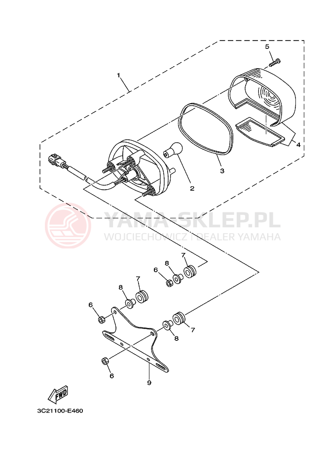 Schemat "lampa tył" do Yamaha WOLVERINE 4WD