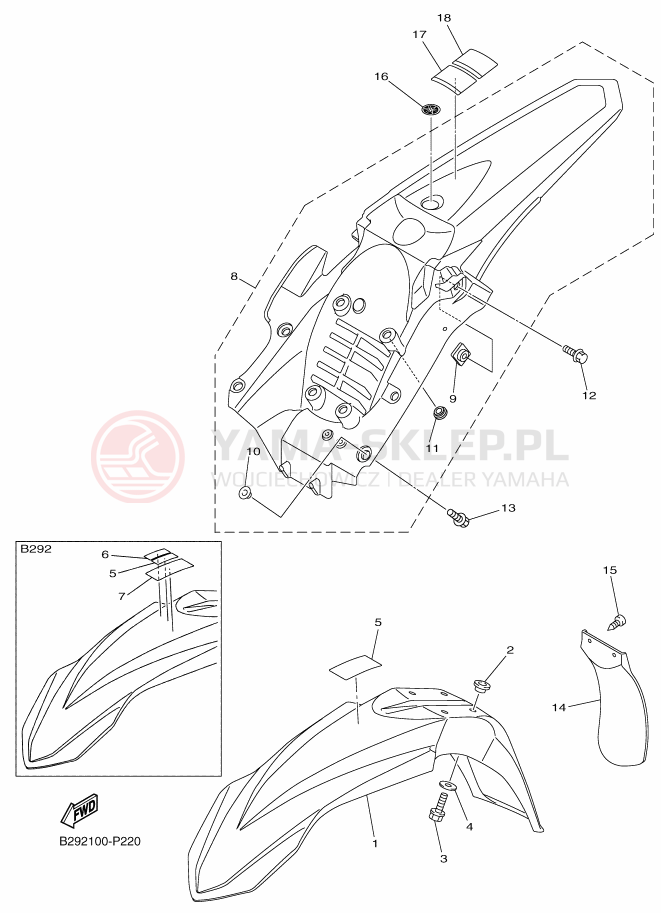 Schemat "błotnik" do Yamaha YZ250FX