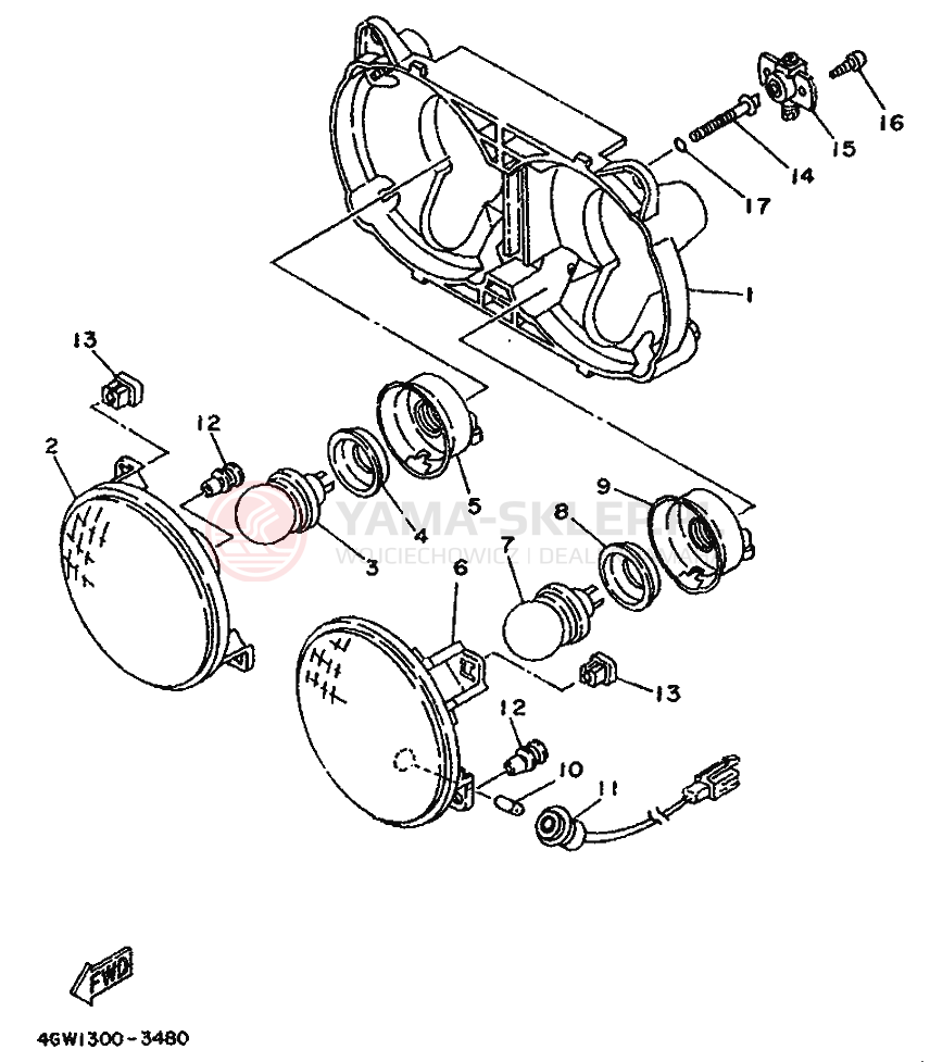 Schemat "Lampa przód" do Yamaha TDR125