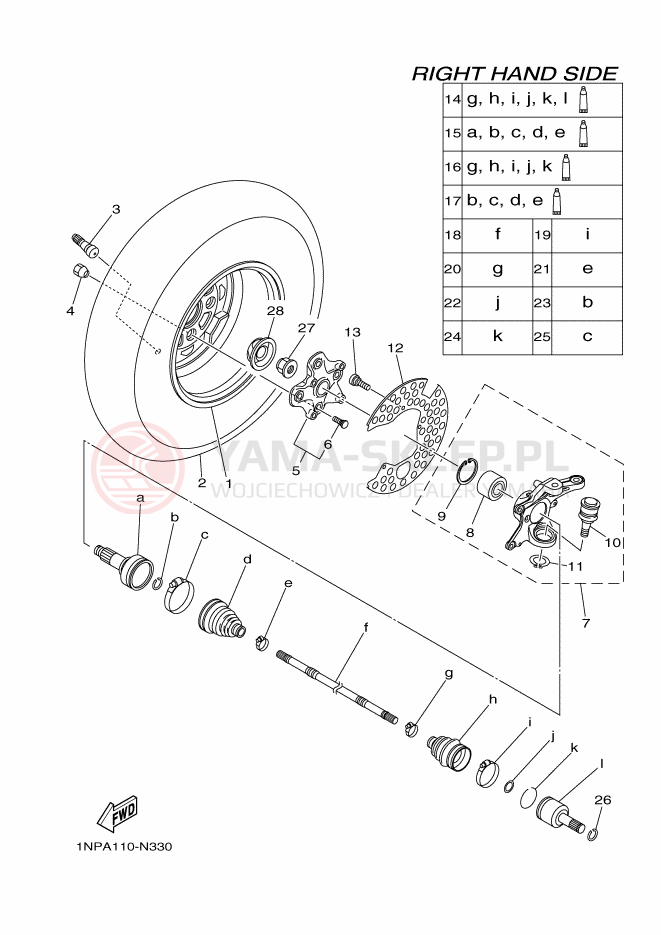 Schemat "Koło przód" do Yamaha YFM550DE
