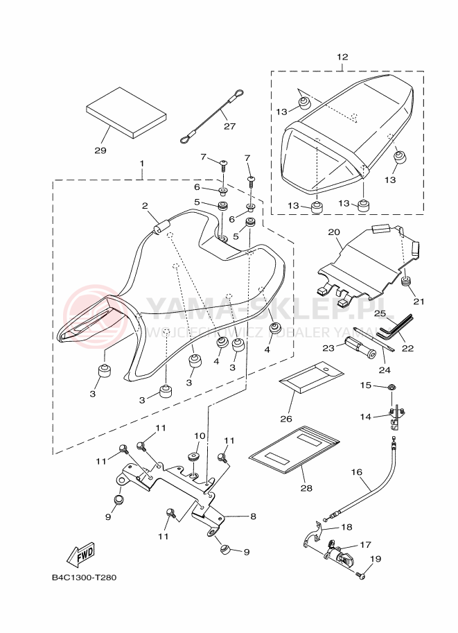 Schemat "siedzenie" do Yamaha MT-07 ABS