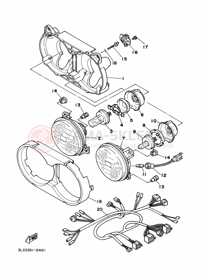 Schemat "Lampa przód" do Yamaha XTZ750 SUPERTENERE