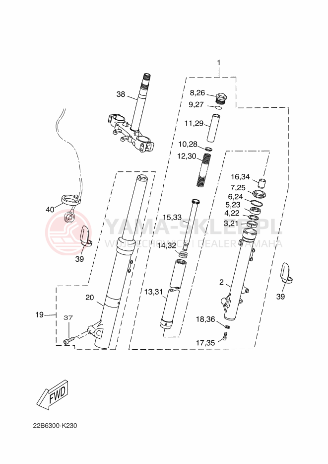 Schemat "PRZEDNI WIDEŁKI 2" do Yamaha WR125X