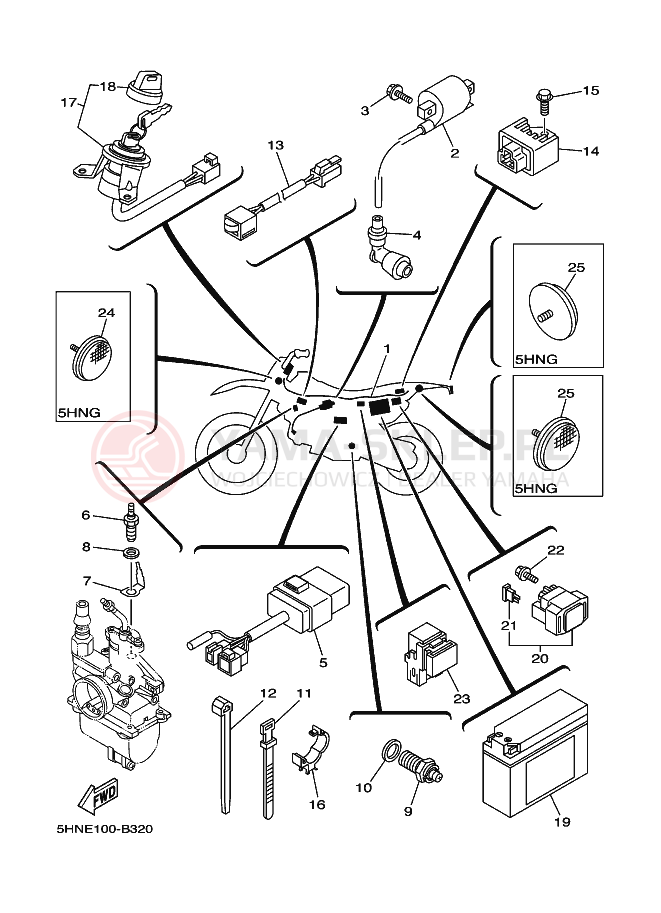 Schemat "układ elektryczny" do Yamaha TT-R90E