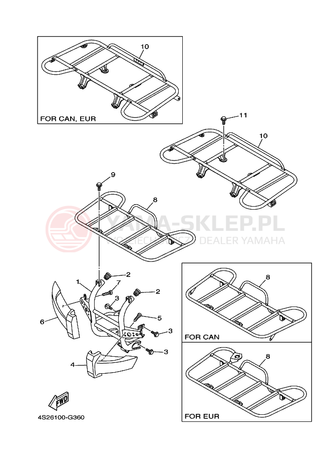 Schemat "osłona / stelaż" do Yamaha GRIZZLY 350