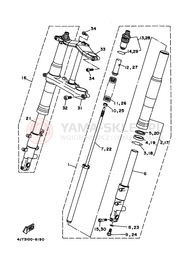 Schemat "Amortyzatory przód" do Yamaha TZ125