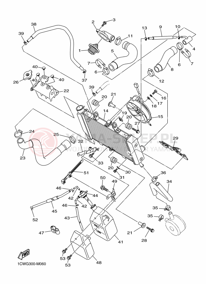 Schemat "Węże chłodnicy" do Yamaha XJ6F