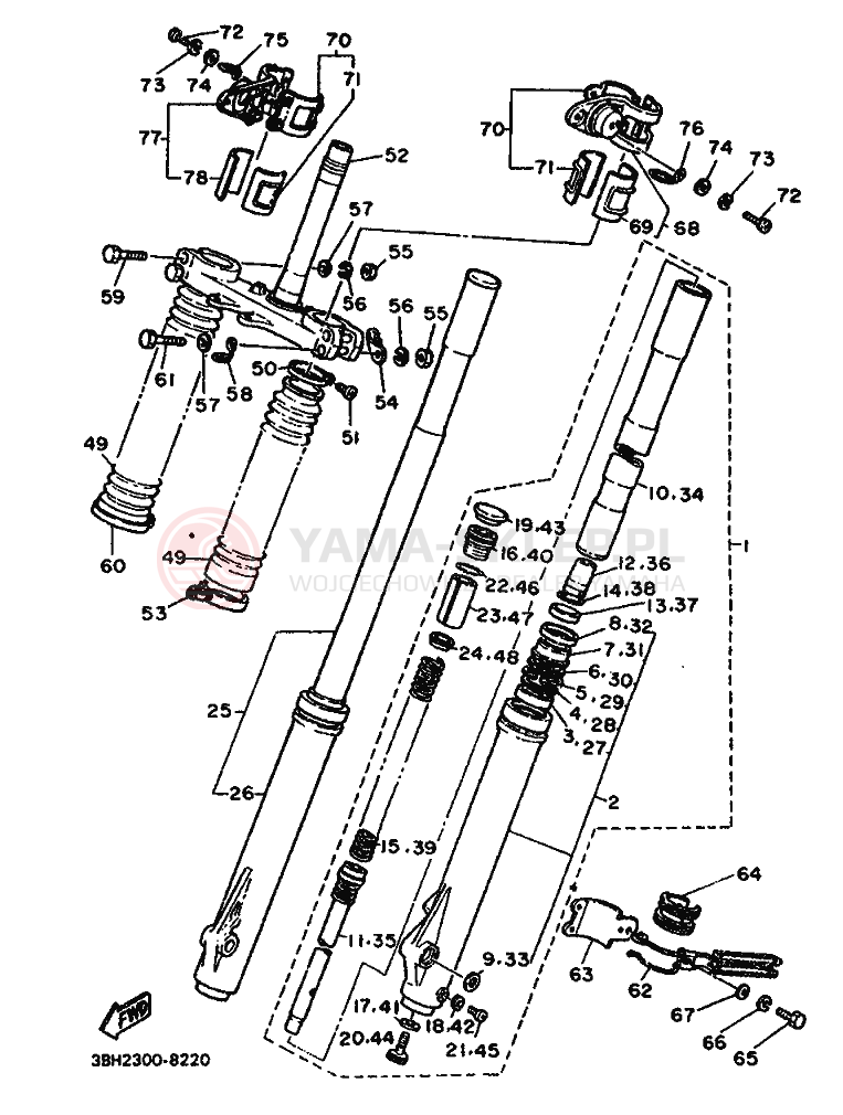 Schemat "Amortyzatory przód" do Yamaha XT500