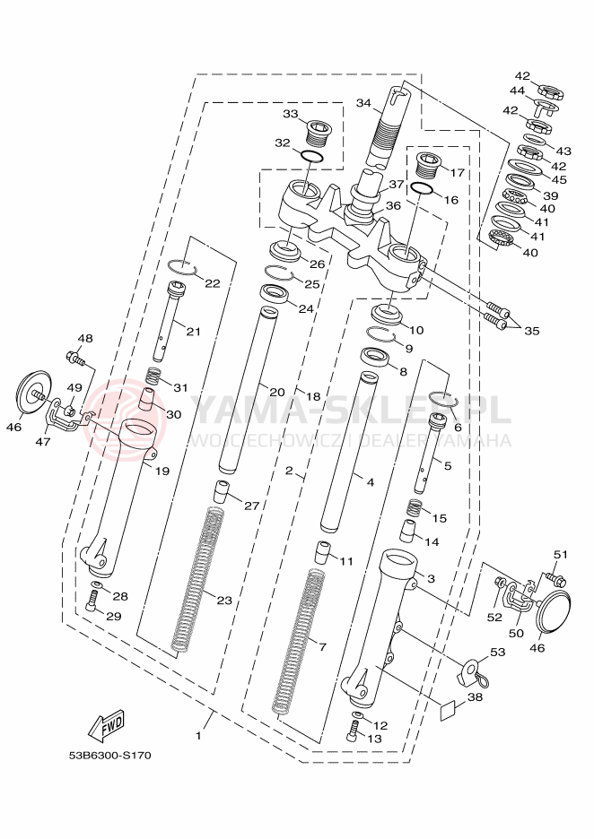 Schemat "Amortyzatory przód" do Yamaha XENTER 125
