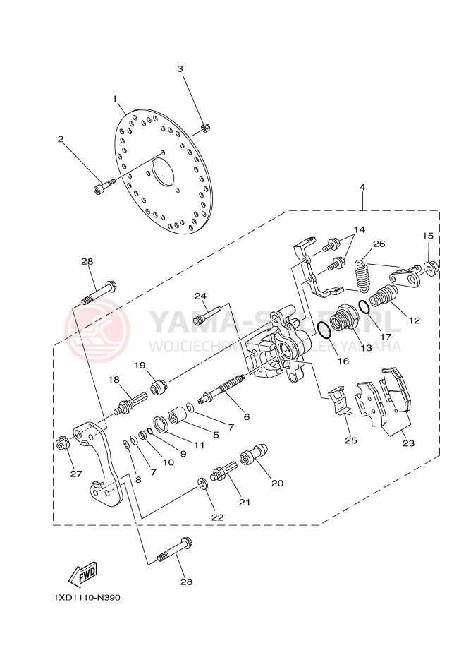 Schemat "REAR BRAKE CALIPER" do Yamaha YXM700PE