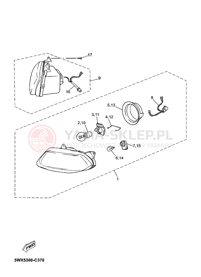 Schemat "Lampa przód" do Yamaha TZR 50