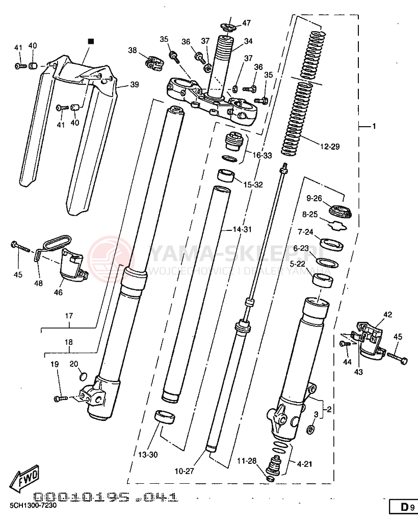 Schemat "Amortyzatory przód" do Yamaha TT600R