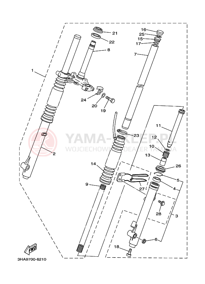 Schemat "Amortyzatory przód" do Yamaha AG100F