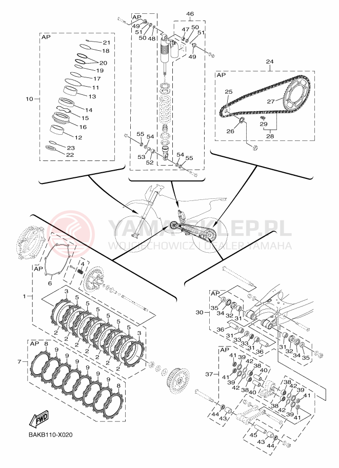 Schemat "ZESTAW CZĘŚCI KONSERWACYJNYCH" do Yamaha WR250F