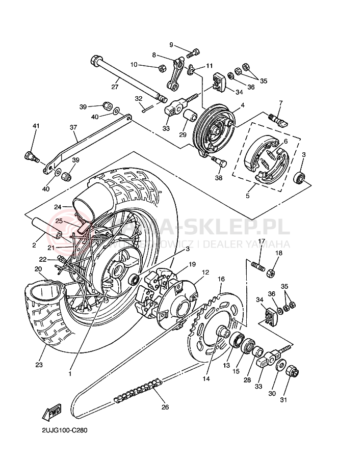 Schemat "Koło tył" do Yamaha XV250 XV250S VIRAGO