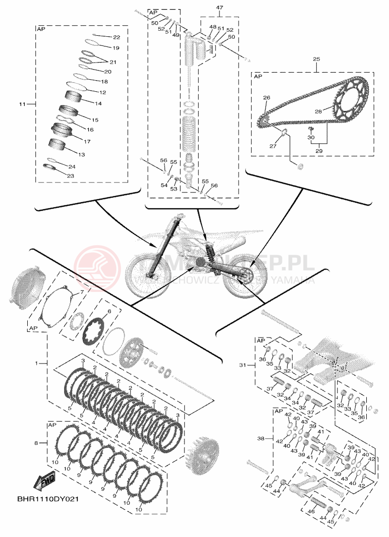 Schemat "ZESTAW CZĘŚCI KONSERWACYJNYCH" do Yamaha YZ450F