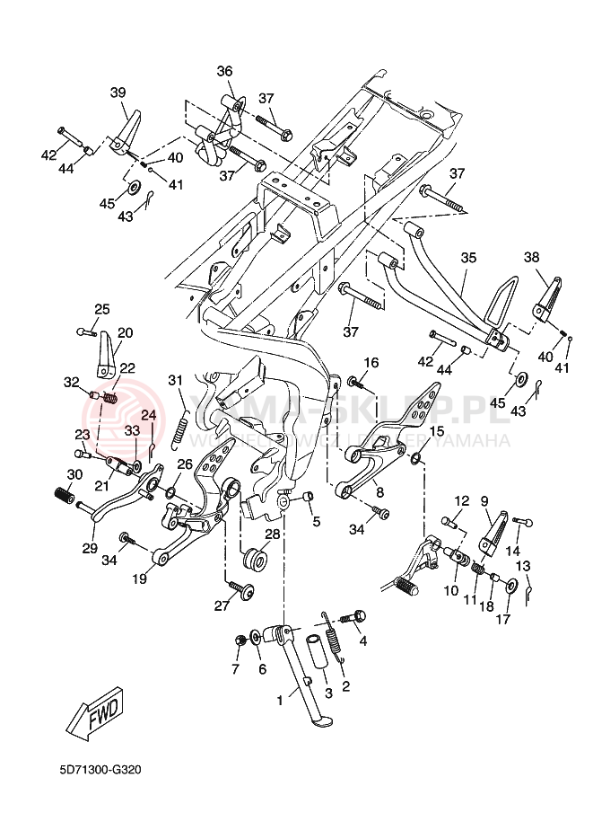 Schemat "Stopka postojowa i podnóżki" do Yamaha YZF-R125