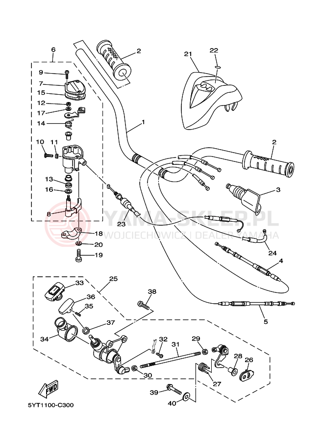 Schemat "Kierownica i osprzęt" do Yamaha YFM350S