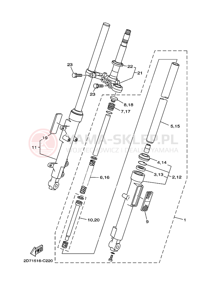 Schemat "Amortyzatory przód" do Yamaha YBR125