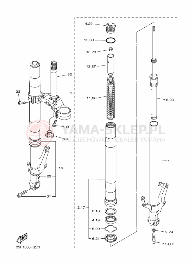Schemat "Amortyzatory przód" do Yamaha FZ8-N
