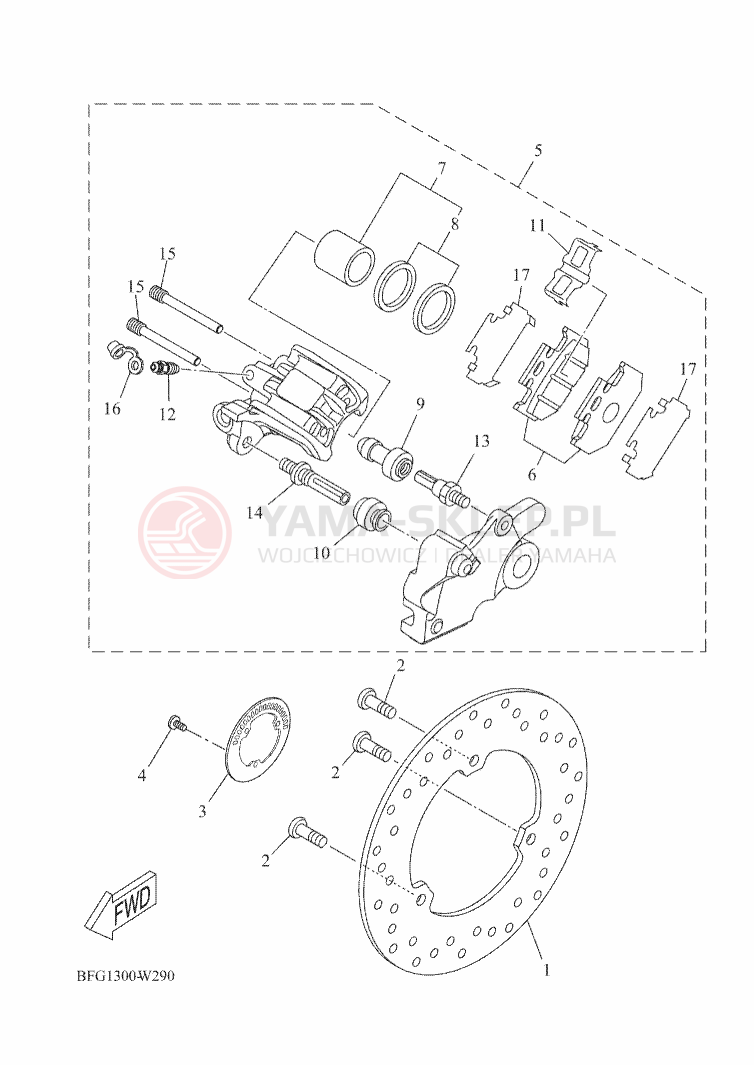 Schemat "Zacisk hamulcowy tylny" do Yamaha XSR125
