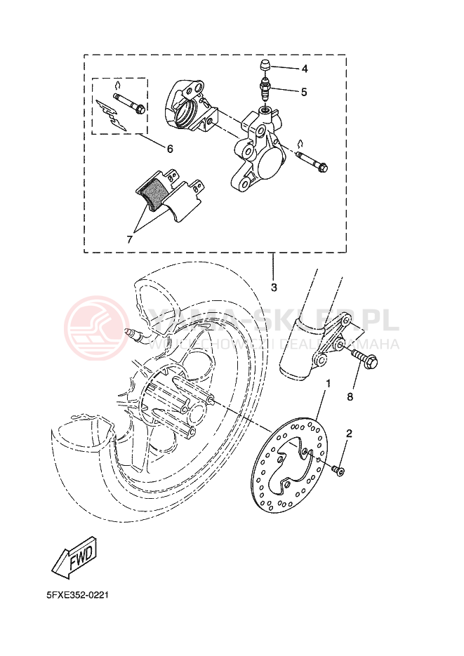Schemat "Zacisk hamulcowy + tarcza przód" do Yamaha BWS NEXT GENERATION