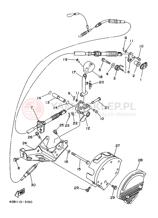 Schemat "Dźwignia zmiany biegów, wałek" do Yamaha YFM400FW