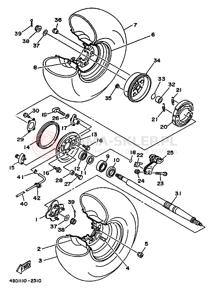 Schemat "Koło tył" do Yamaha YFB250