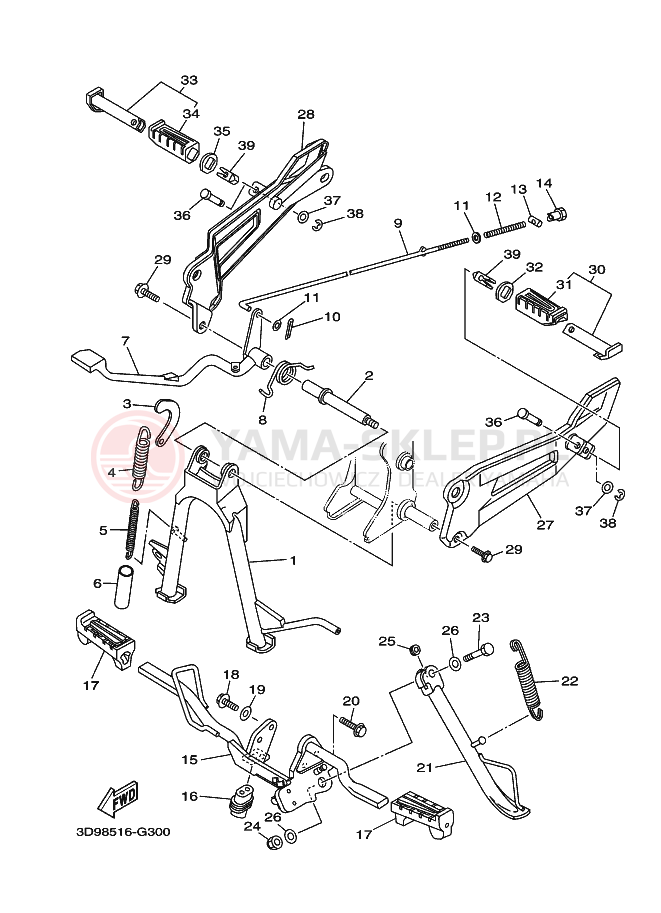 Schemat "Stopka postojowa i podnóżki" do Yamaha YBR125ESD