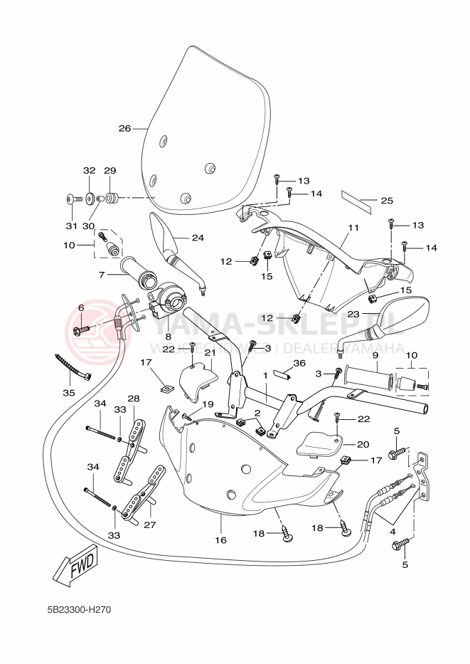 Schemat "Kierownica i osprzęt" do Yamaha XCITY