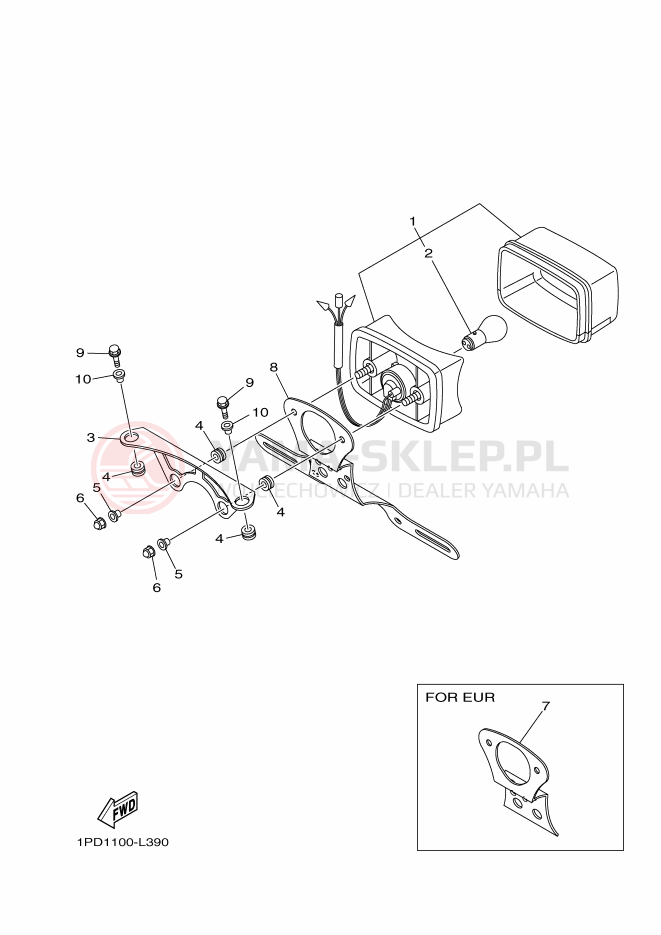 Schemat "lampa tył" do Yamaha YFZ450D