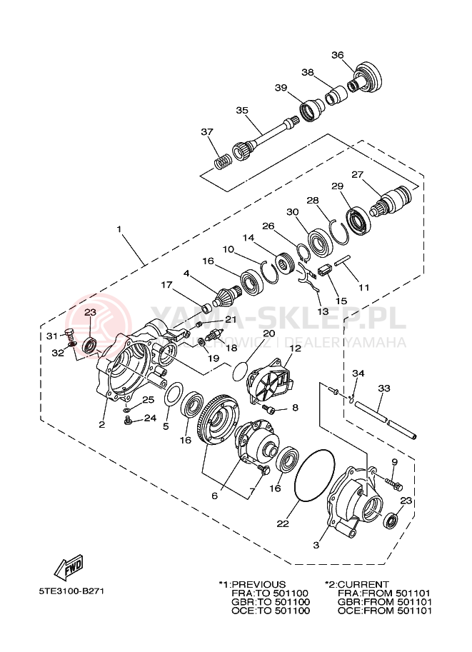 Schemat "Wał napędowy przód" do Yamaha KODIAK 4WD