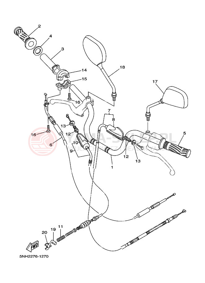 Schemat "Kierownica i osprzęt" do Yamaha YBR125E