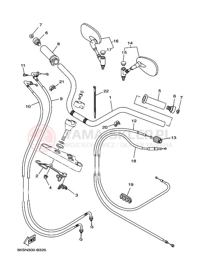 Schemat "Kierownica i osprzęt" do Yamaha XVS1100A DRAGSTAR 1100 CLASSIC