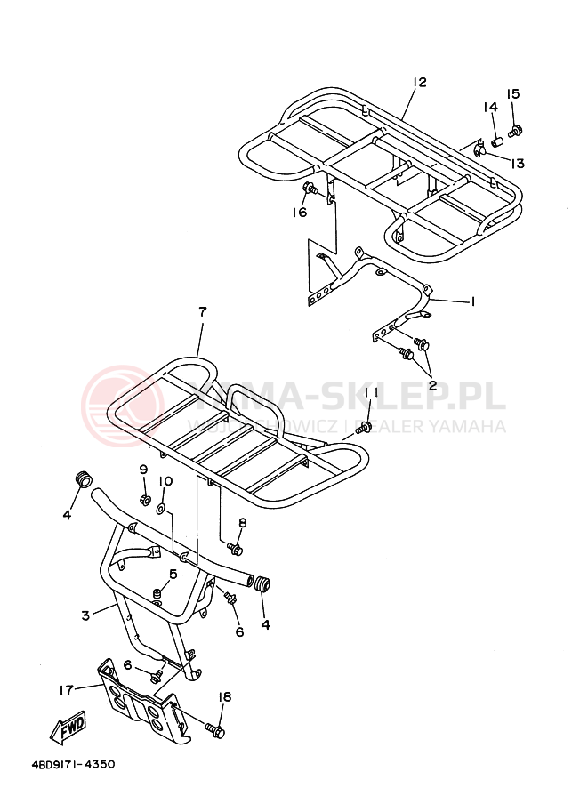 Schemat "osłona / stelaż" do Yamaha YFB250J