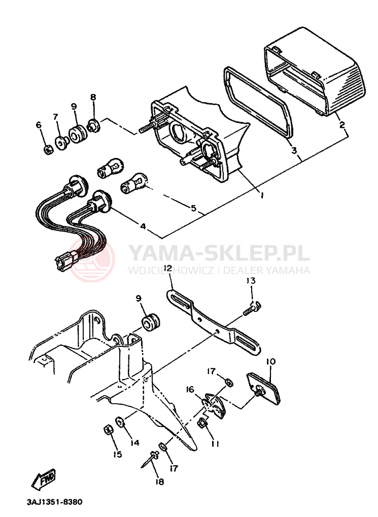 Schemat "lampa tył" do Yamaha XT600Z TENERE