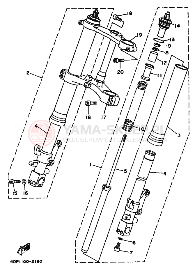 Schemat "Amortyzatory przód" do Yamaha TZ250