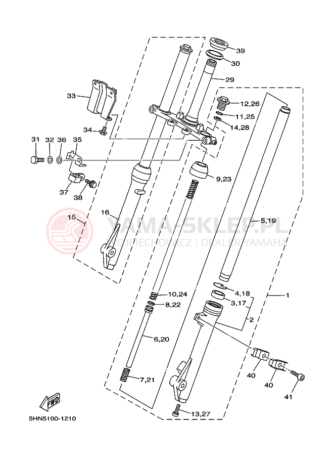 Schemat "Amortyzatory przód" do Yamaha TT-R90E