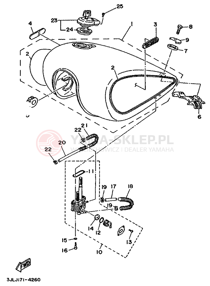 Schemat "zbiornik paliwa" do Yamaha XV750 VIRAGO